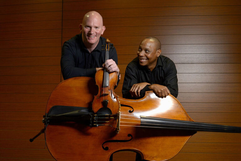 Violinist and conductor Peter Wilson performs with double bassist Aaron Clay in the duo Bridging the Gap. They performed at the Forbes Center for the Performing Arts at James Madison University on 10/27/15. 
Photo by Pat Jarrett